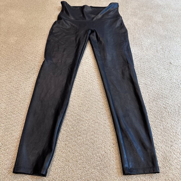 SPANX Black Faux Leather Leggings Sporty Capsule Wardrobe Slimming Size XL #2437 - Picture 6 of 14